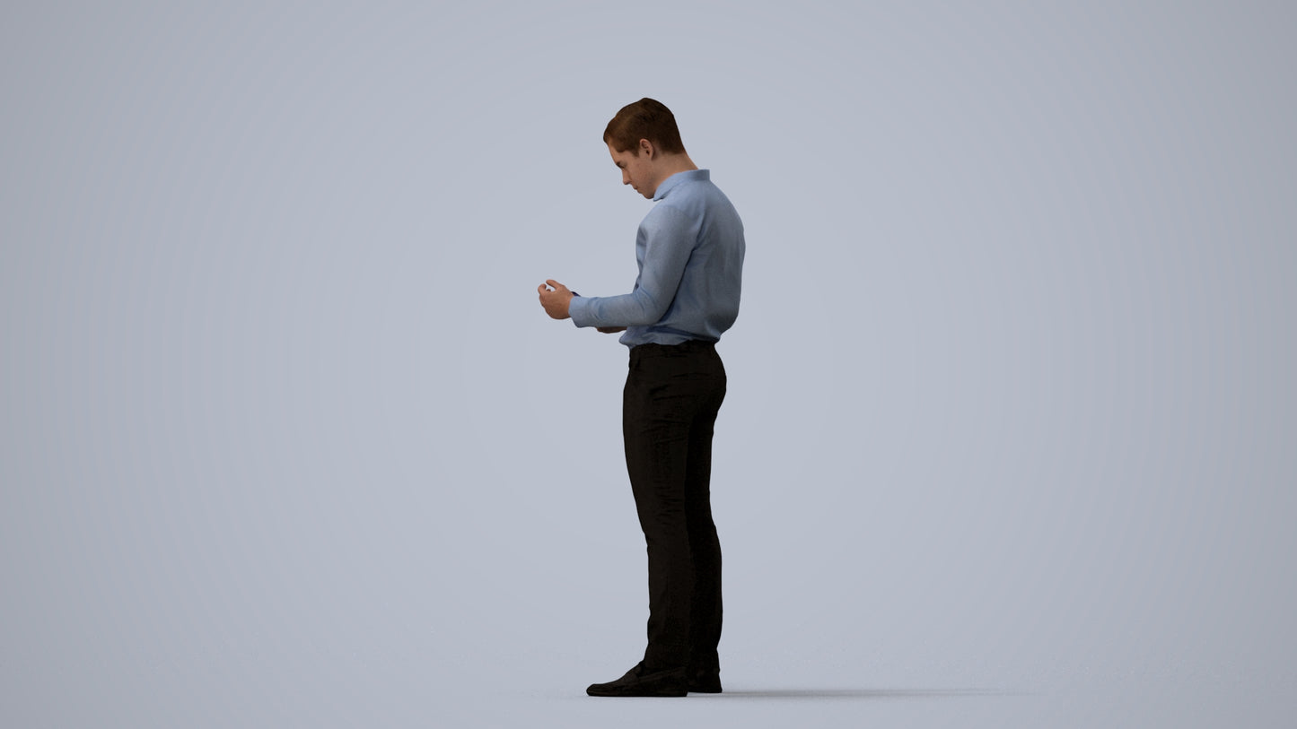3D human model boy business kids, photogrammetry scanned person for archviz, three-quarter view render