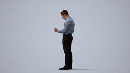 3D human model boy business kids, photogrammetry scanned person for archviz, three-quarter view render