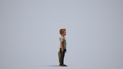 3D people model boy casual kids, scanned human for 3ds Max rendering, side view render