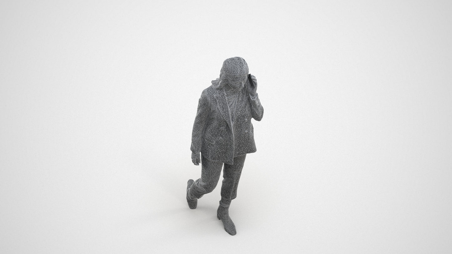 3D scanned woman business, photorealistic archviz people for Enscape and SketchUp, wireframe three-quarter view