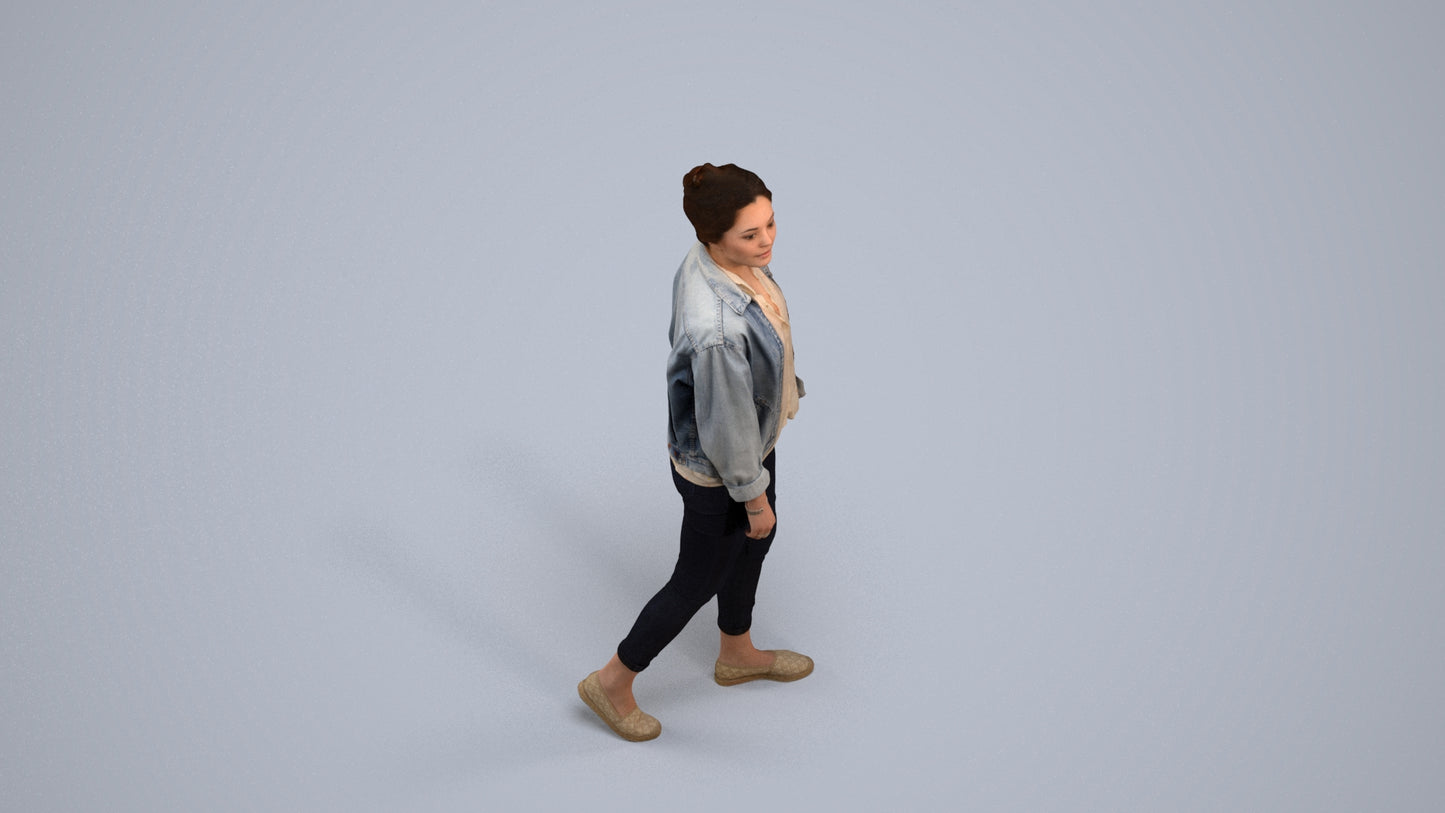 realistic 3D people woman casual walking, render-ready for V-Ray and Corona, FBX OBJ, back view render