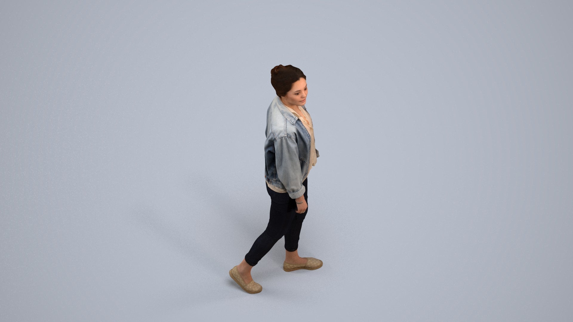 realistic 3D people woman casual walking, render-ready for V-Ray and Corona, FBX OBJ, back view render