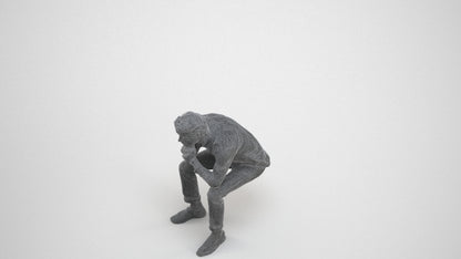 3D people model man casual sitting, scanned human for 3ds Max rendering, wireframe three-quarter view