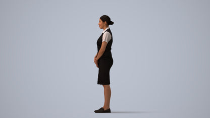 3D scanned woman hospitality, photorealistic archviz people for Enscape and SketchUp, three-quarter view render