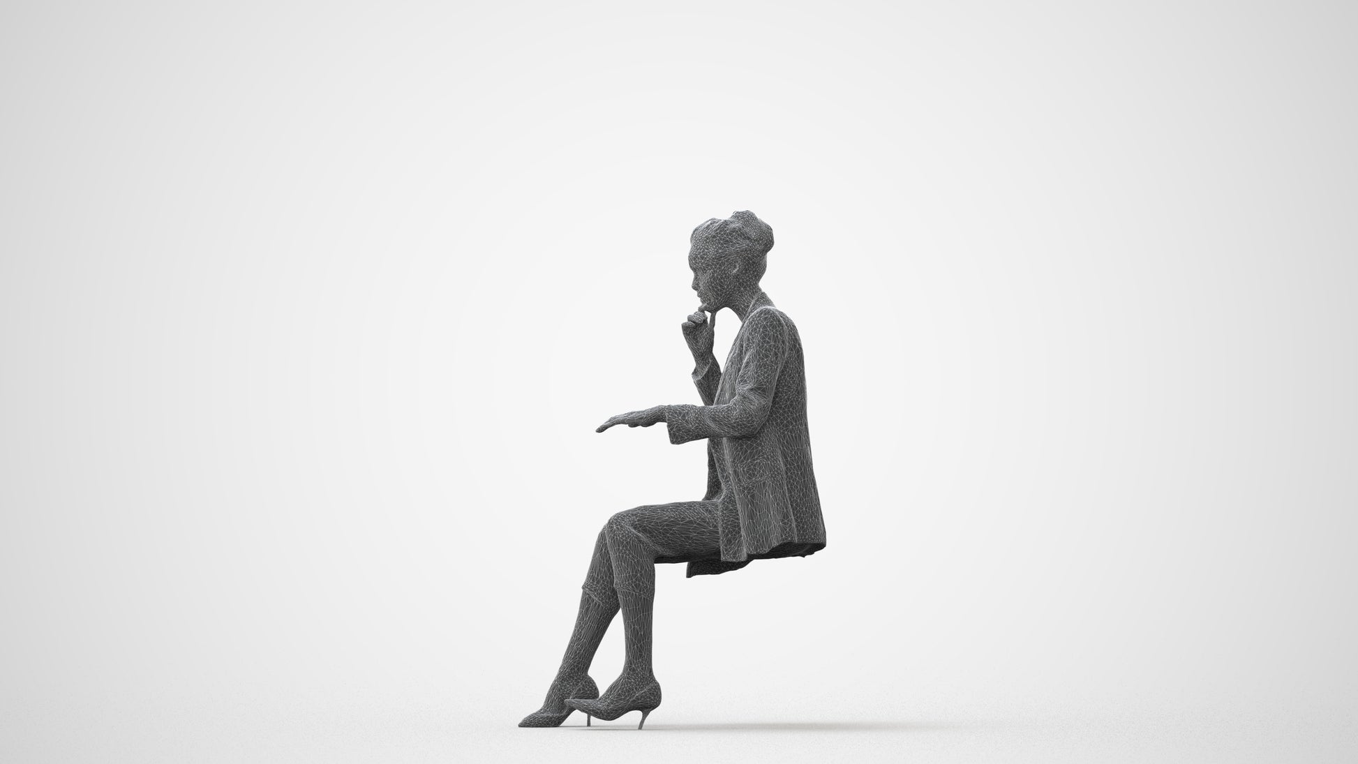 photogrammetry 3D woman business sitting, realistic human model archviz FBX, square thumbnail