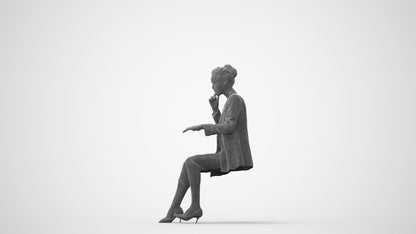 photogrammetry 3D woman business sitting, realistic human model archviz FBX, square thumbnail