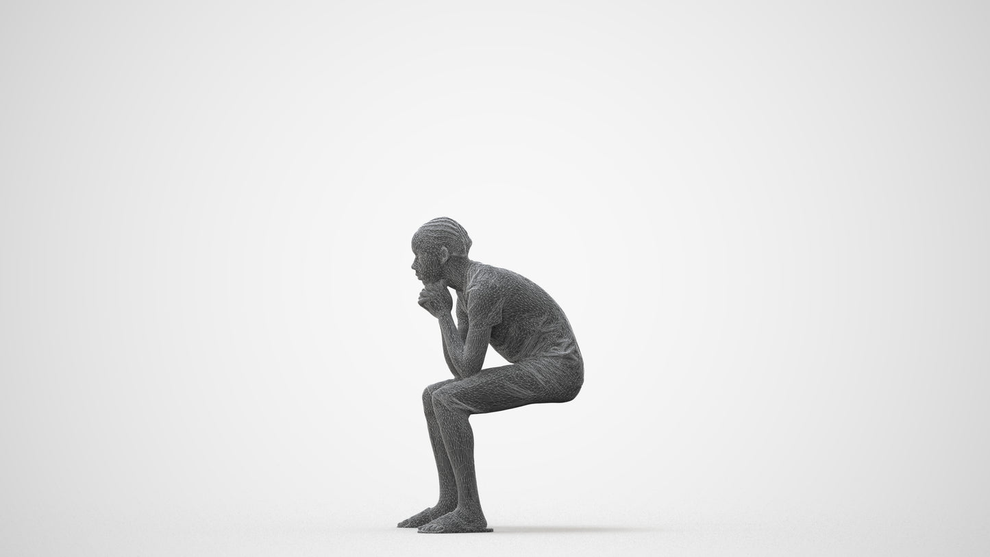 3D human model boy casual kids, photogrammetry scanned person for archviz, square thumbnail