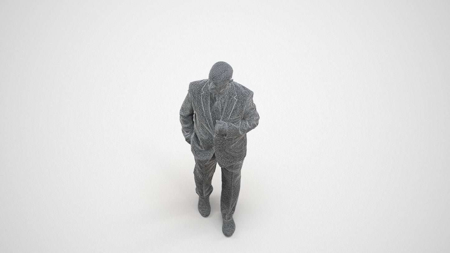 scanned 3D senior man business, photogrammetry people for Enscape and V-Ray, wireframe three-quarter view