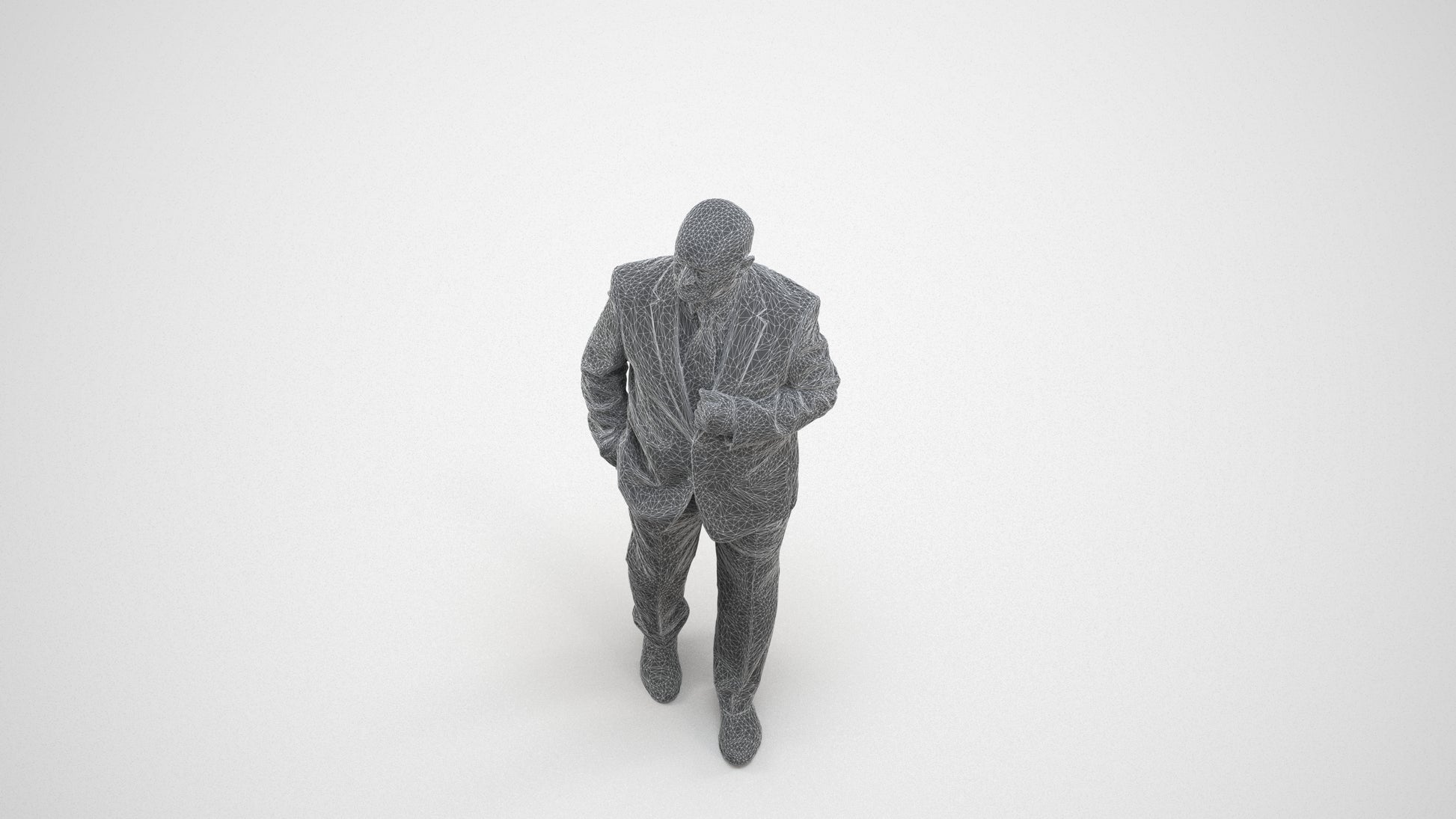 scanned 3D senior man business, photogrammetry people for Enscape and V-Ray, wireframe three-quarter view