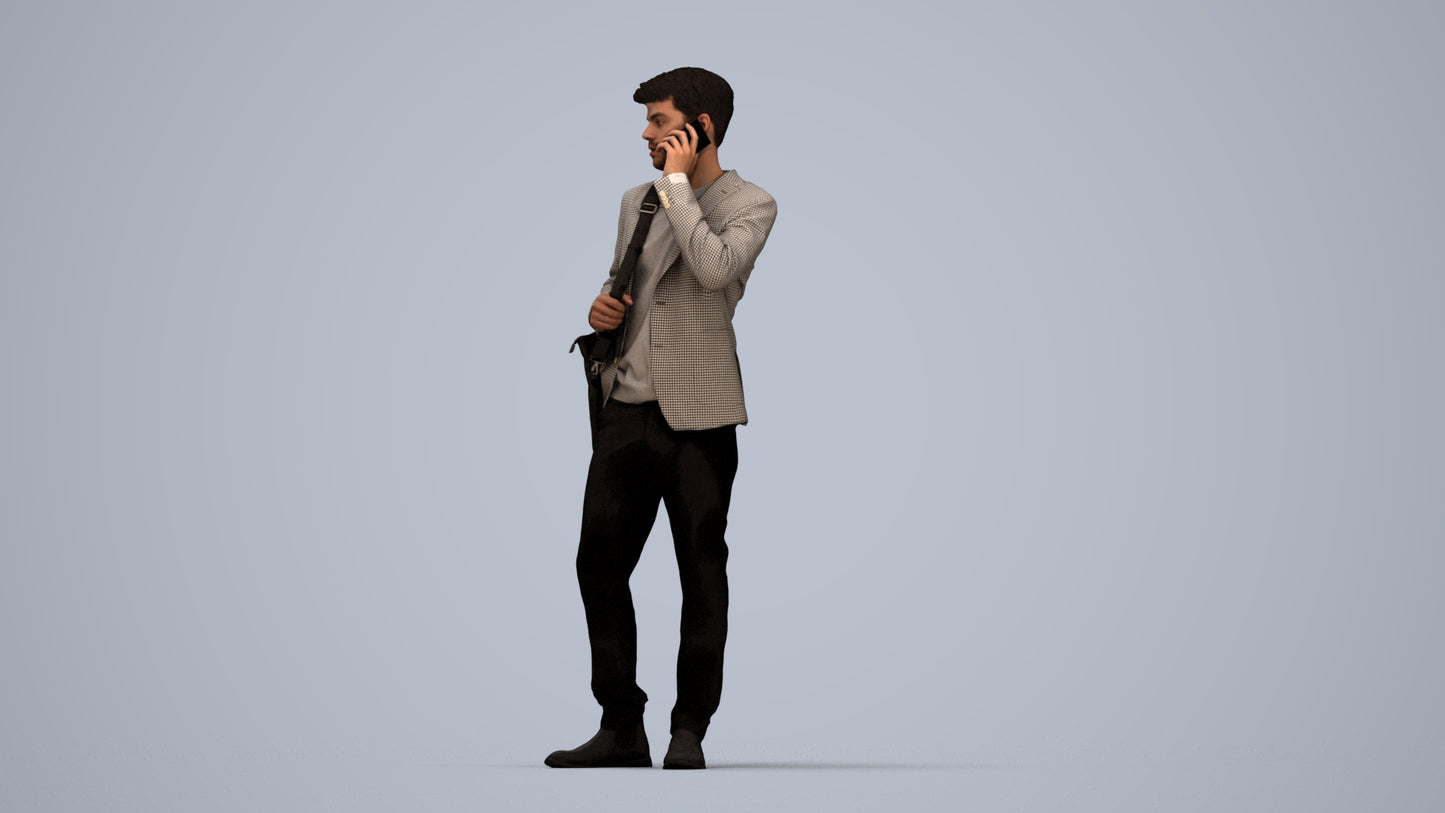 3D scanned man standing business, photorealistic archviz people for Enscape and SketchUp, top-down view render