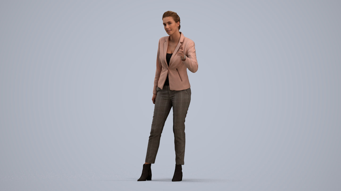 3D human model woman business, photogrammetry scanned person for archviz, standing pose render