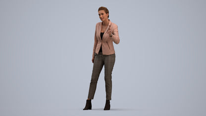 3D human model woman business, photogrammetry scanned person for archviz, standing pose render