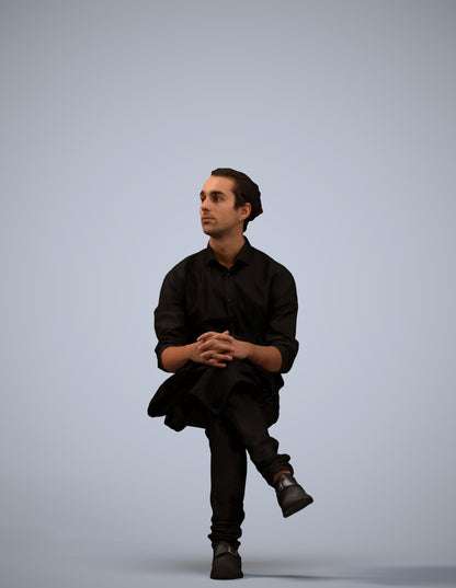 3D scanned man sitting casual, photorealistic archviz people for Enscape and SketchUp