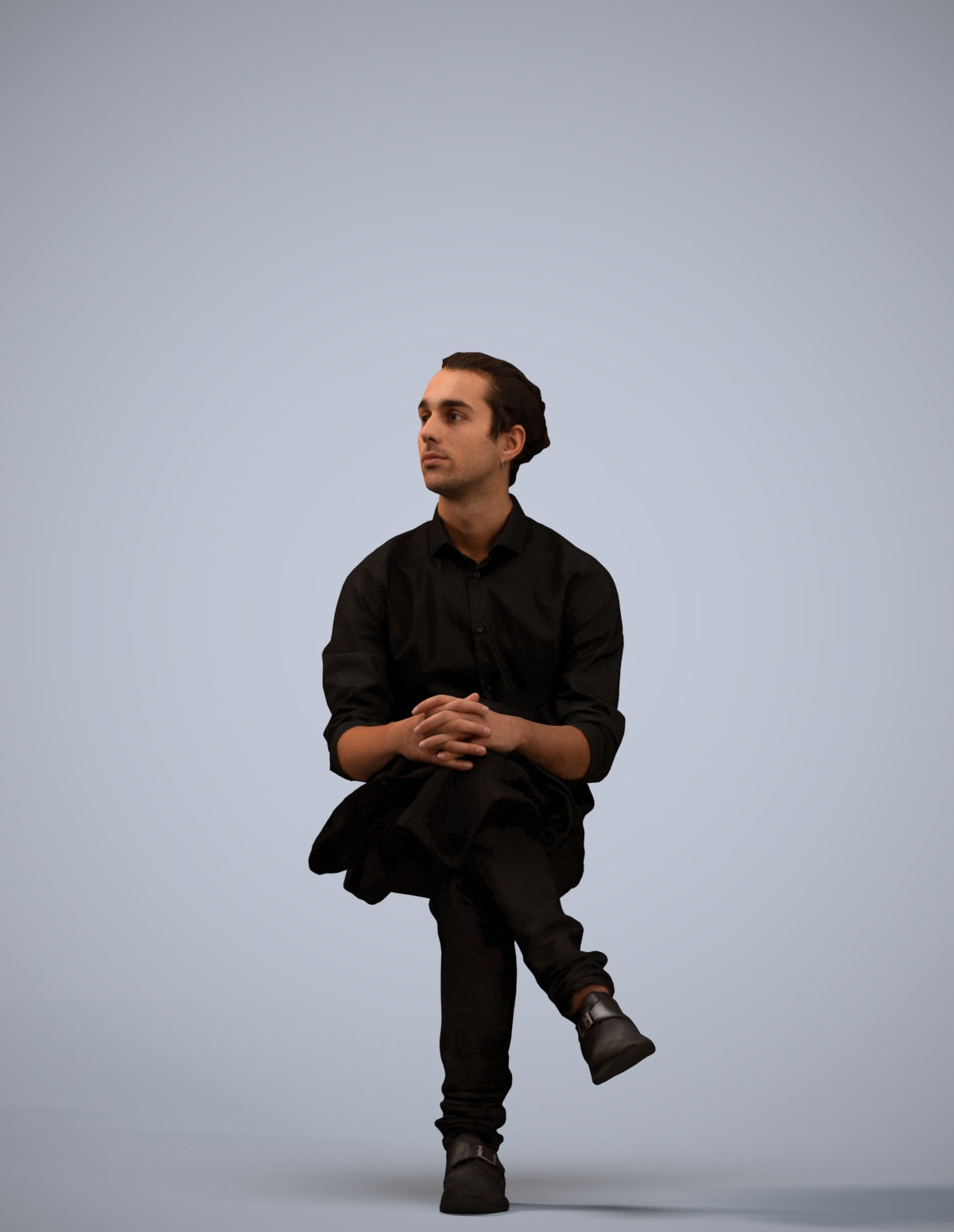 3D scanned man sitting casual, photorealistic archviz people for Enscape and SketchUp