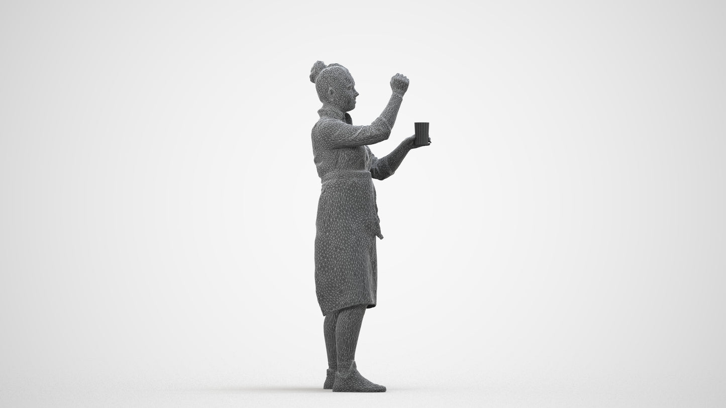realistic 3D people woman hospitality, render-ready for V-Ray and Corona, FBX OBJ, wireframe side view