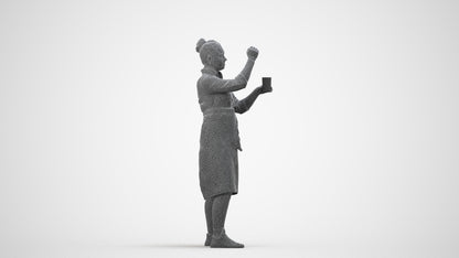realistic 3D people woman hospitality, render-ready for V-Ray and Corona, FBX OBJ, wireframe side view