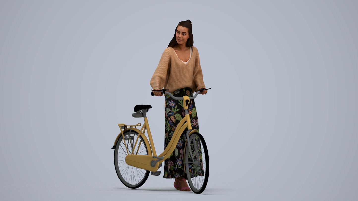 realistic 3D human woman casual cycling, archviz people FBX OBJ for Blender, standing pose render