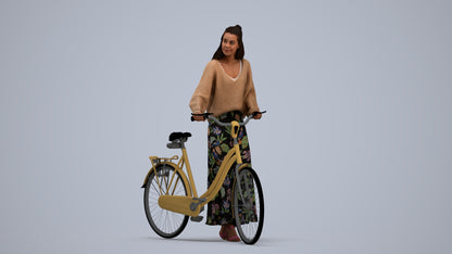 realistic 3D human woman casual cycling, archviz people FBX OBJ for Blender, standing pose render
