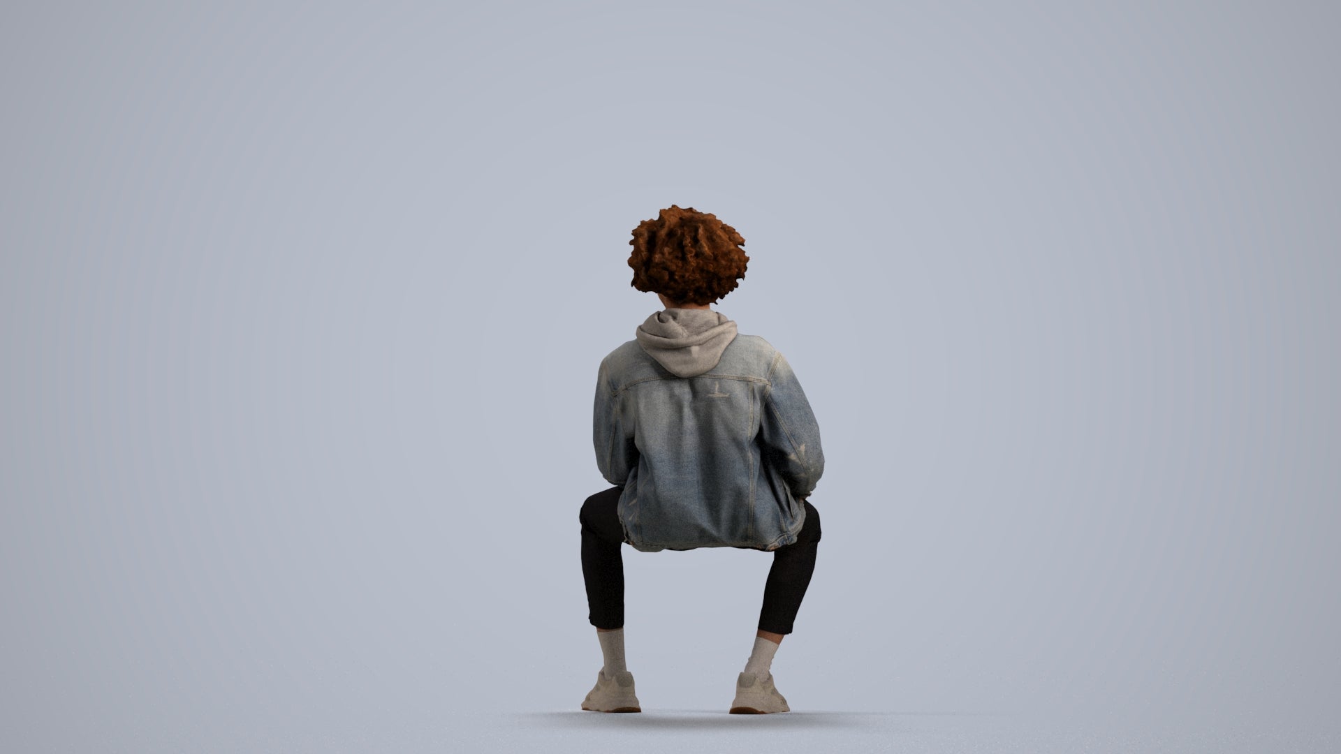 3D people model man casual sitting, scanned human for 3ds Max rendering, front view render