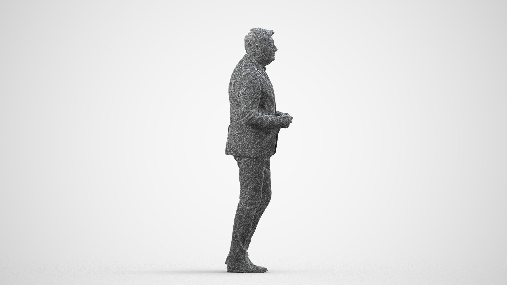 realistic 3D human man business standing, archviz people FBX OBJ for Blender, wireframe side view