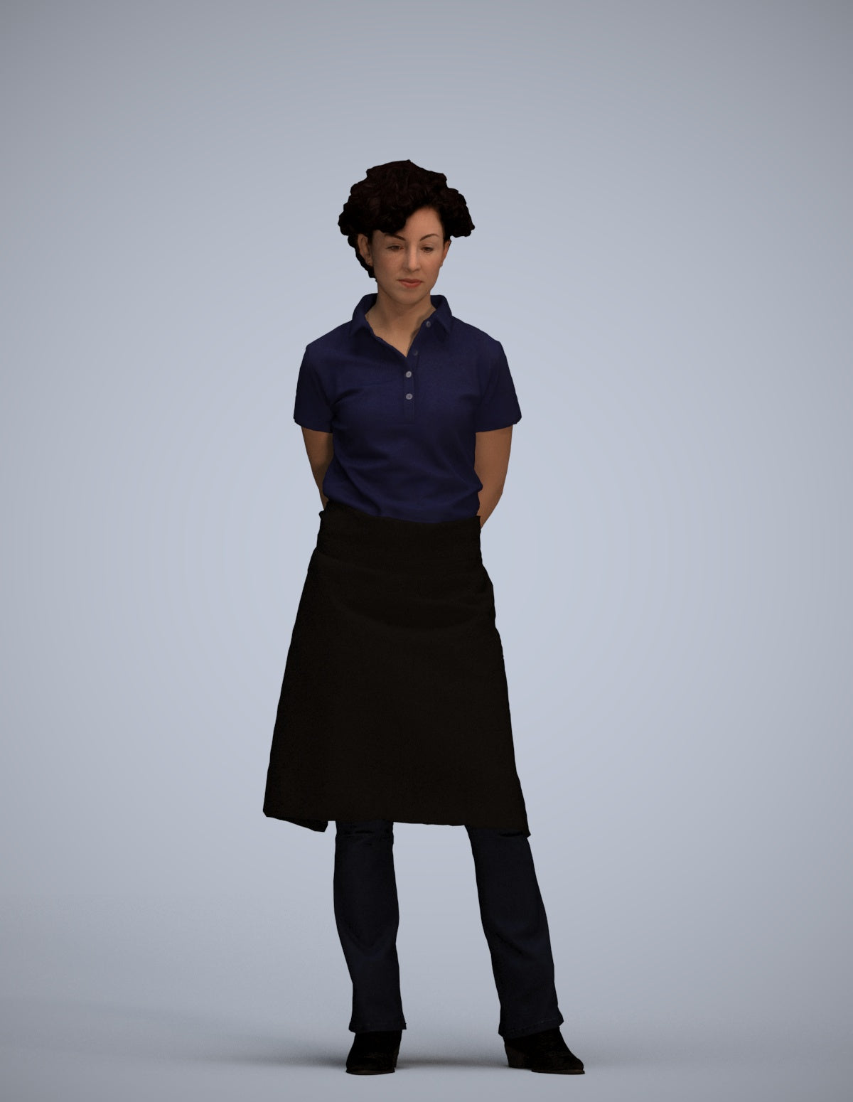 3D scanned woman standing, photorealistic archviz people for Enscape and SketchUp