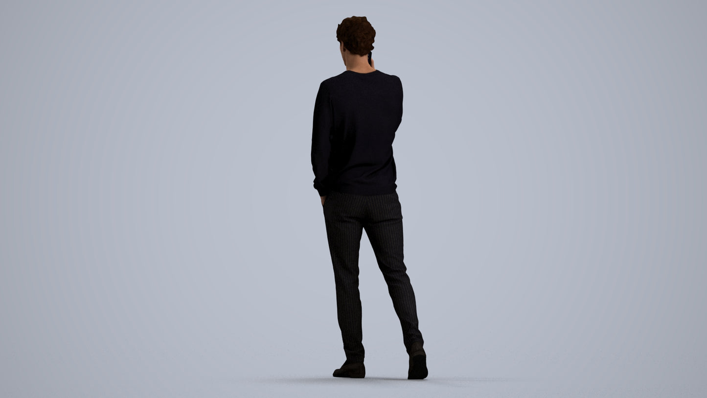 3D human model man casual walking, photogrammetry scanned person for archviz, front view render