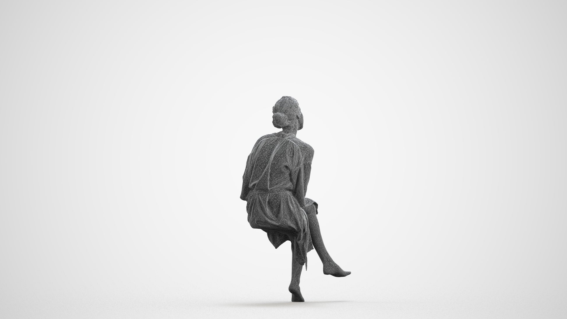 3D scanned woman bathroom, photorealistic archviz people for Enscape and SketchUp, wireframe front view