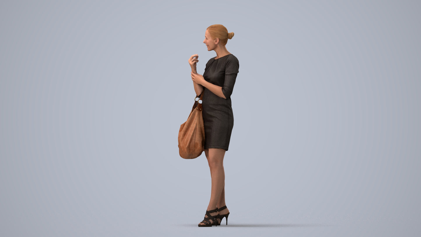 3D people model woman business standing, scanned human for 3ds Max rendering, three-quarter view render
