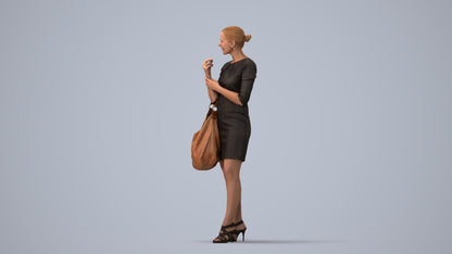 3D people model woman business standing, scanned human for 3ds Max rendering, three-quarter view render
