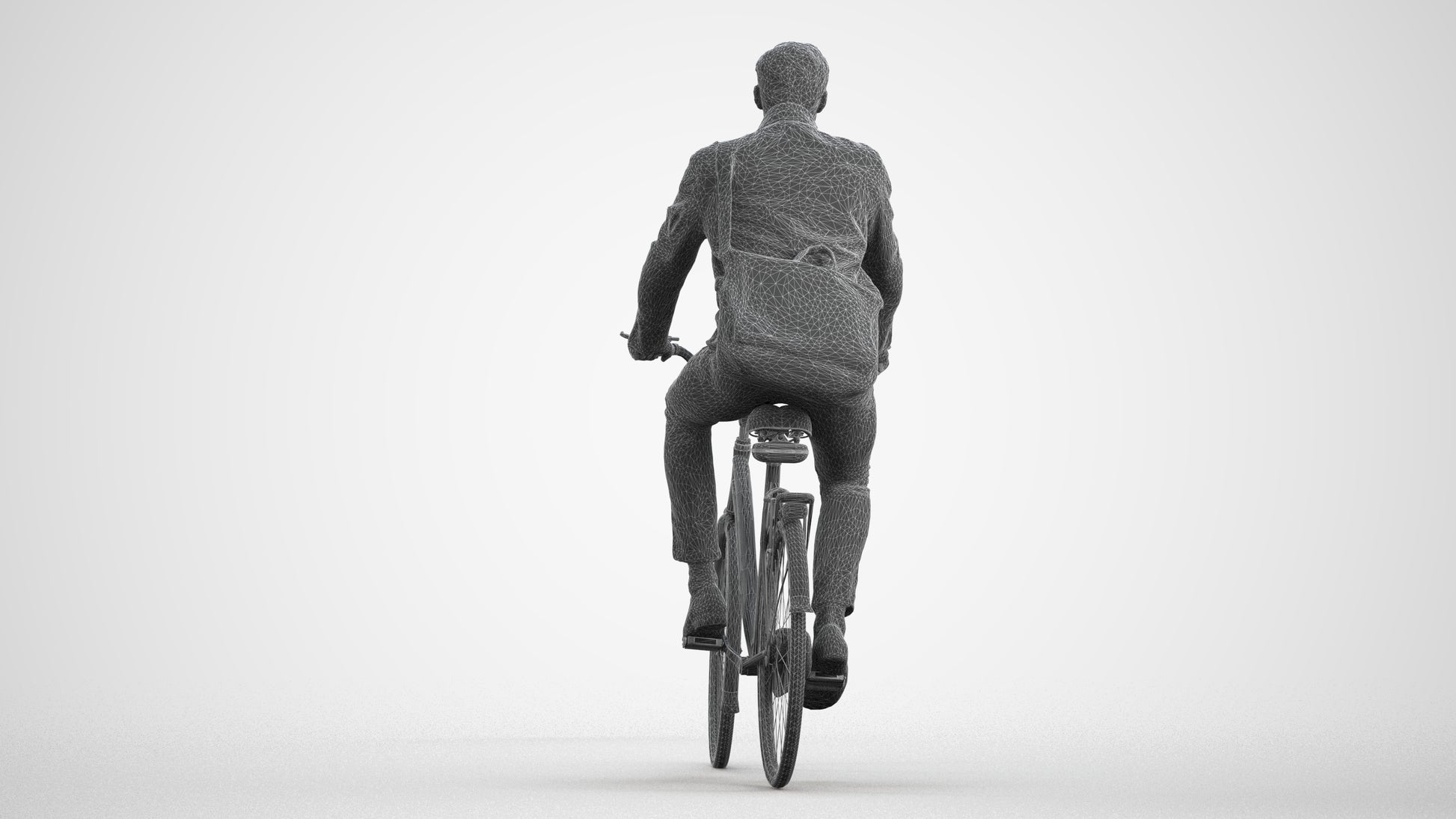 realistic 3D man casual cycling, scanned archviz people for Blender and 3ds Max, wireframe front view