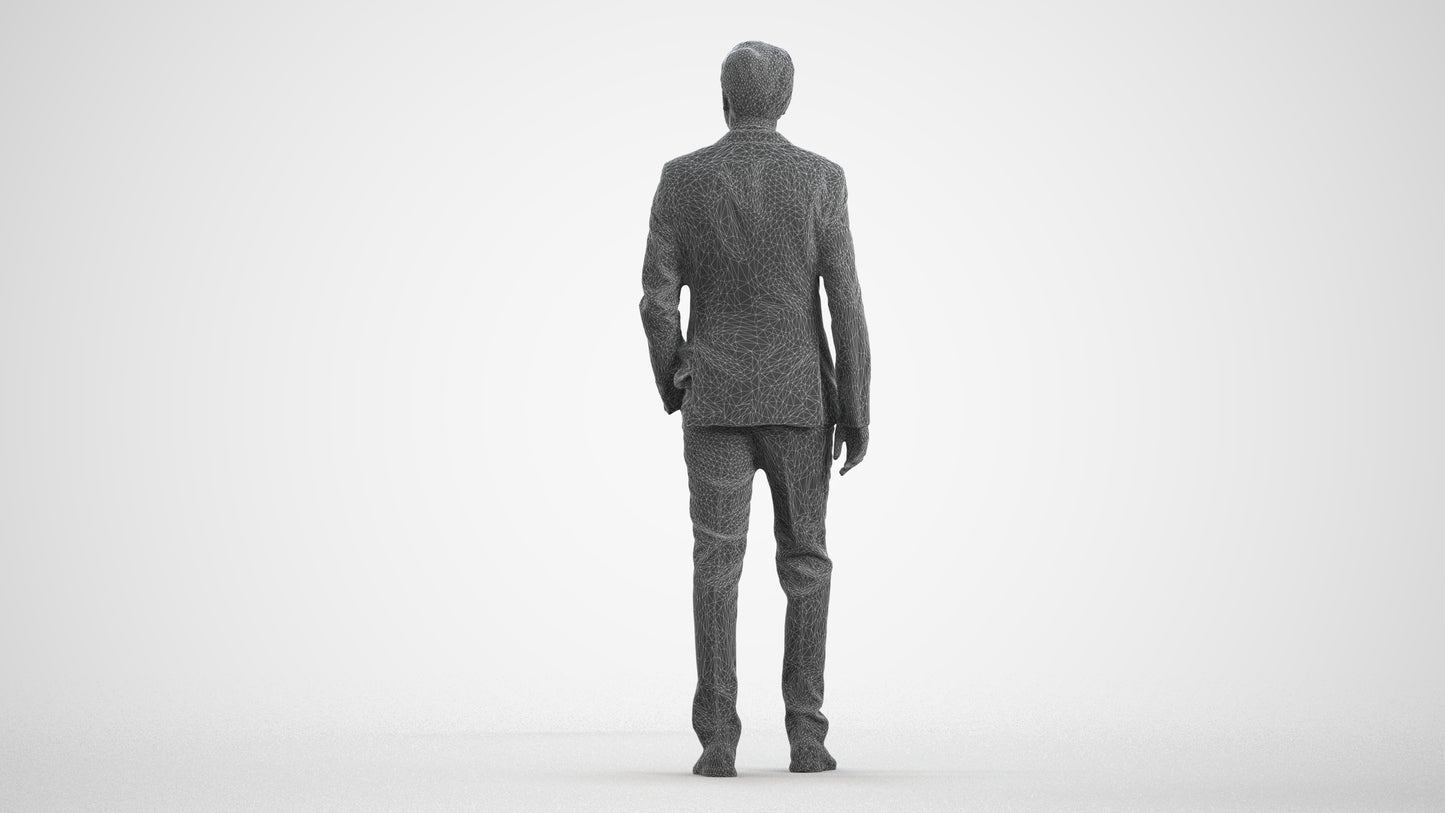 scanned 3D man business, photogrammetry people for Enscape and V-Ray, wireframe front view