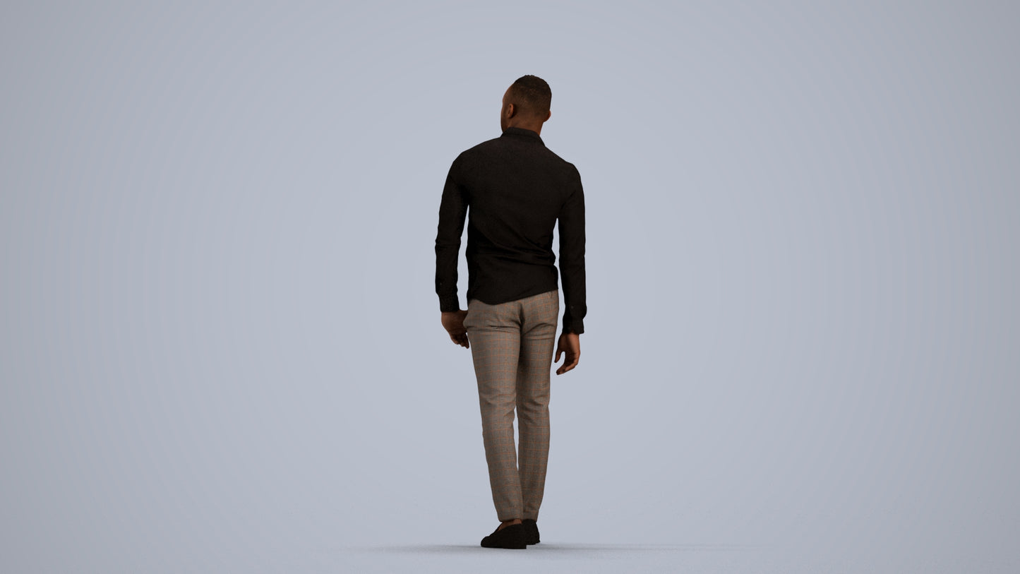 photogrammetry 3D man business walking, realistic human model archviz FBX, front view render