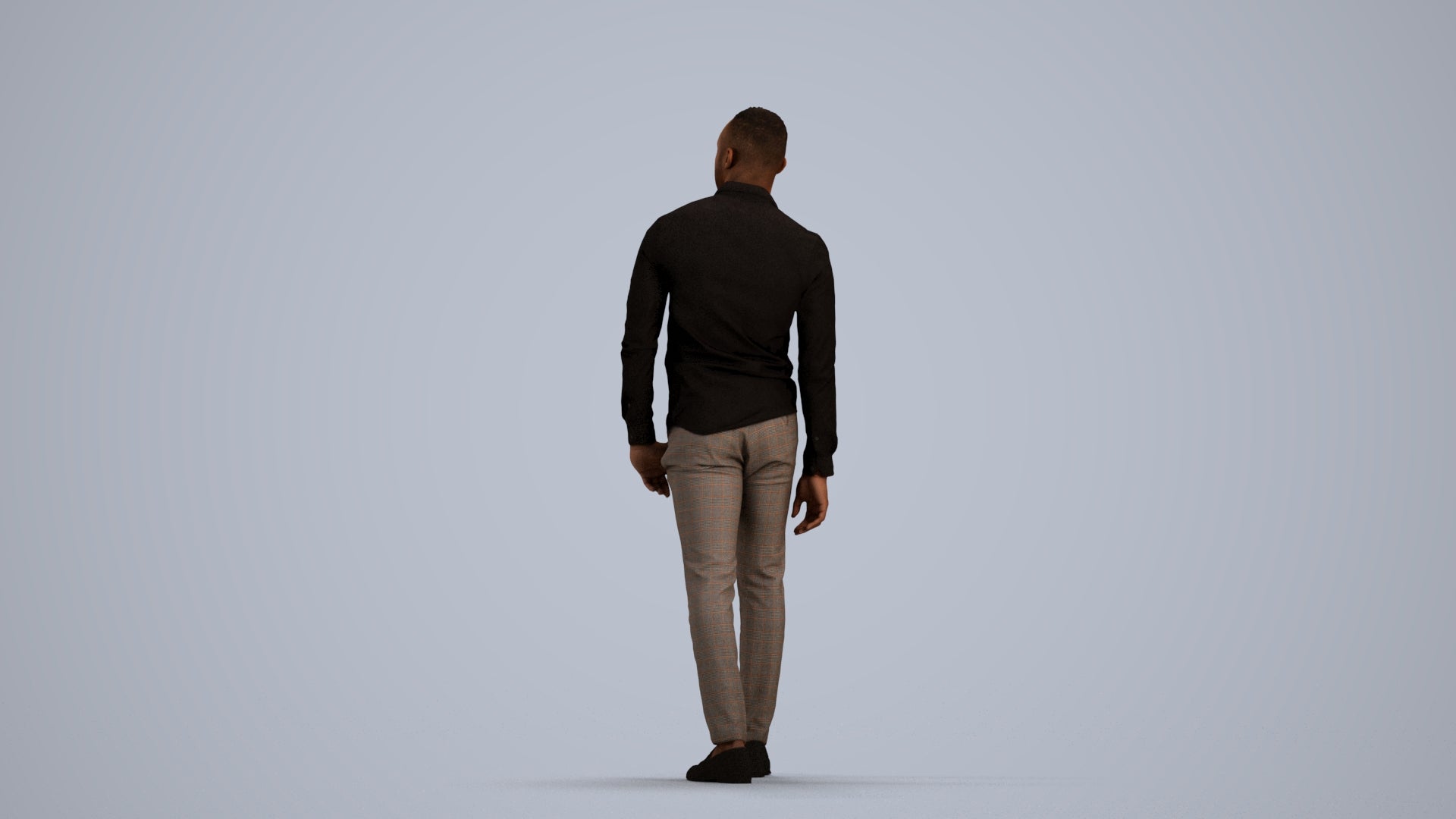 photogrammetry 3D man business walking, realistic human model archviz FBX, front view render
