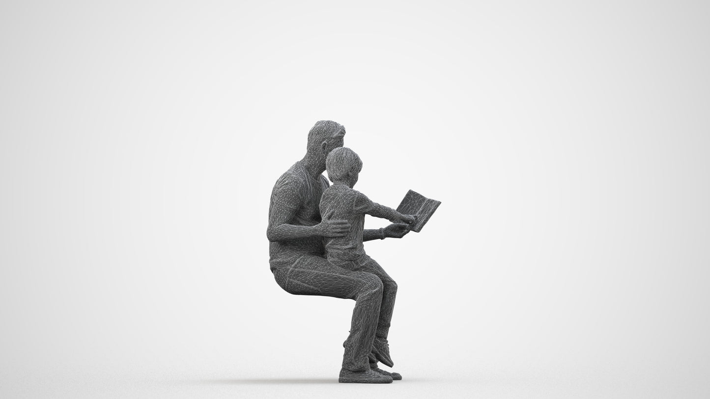 3D human model boy casual kids, photogrammetry scanned person for archviz, wireframe side view