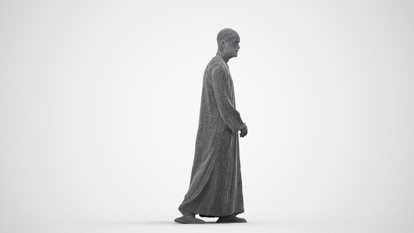 3D people model man walking, scanned human for 3ds Max rendering, wireframe side view