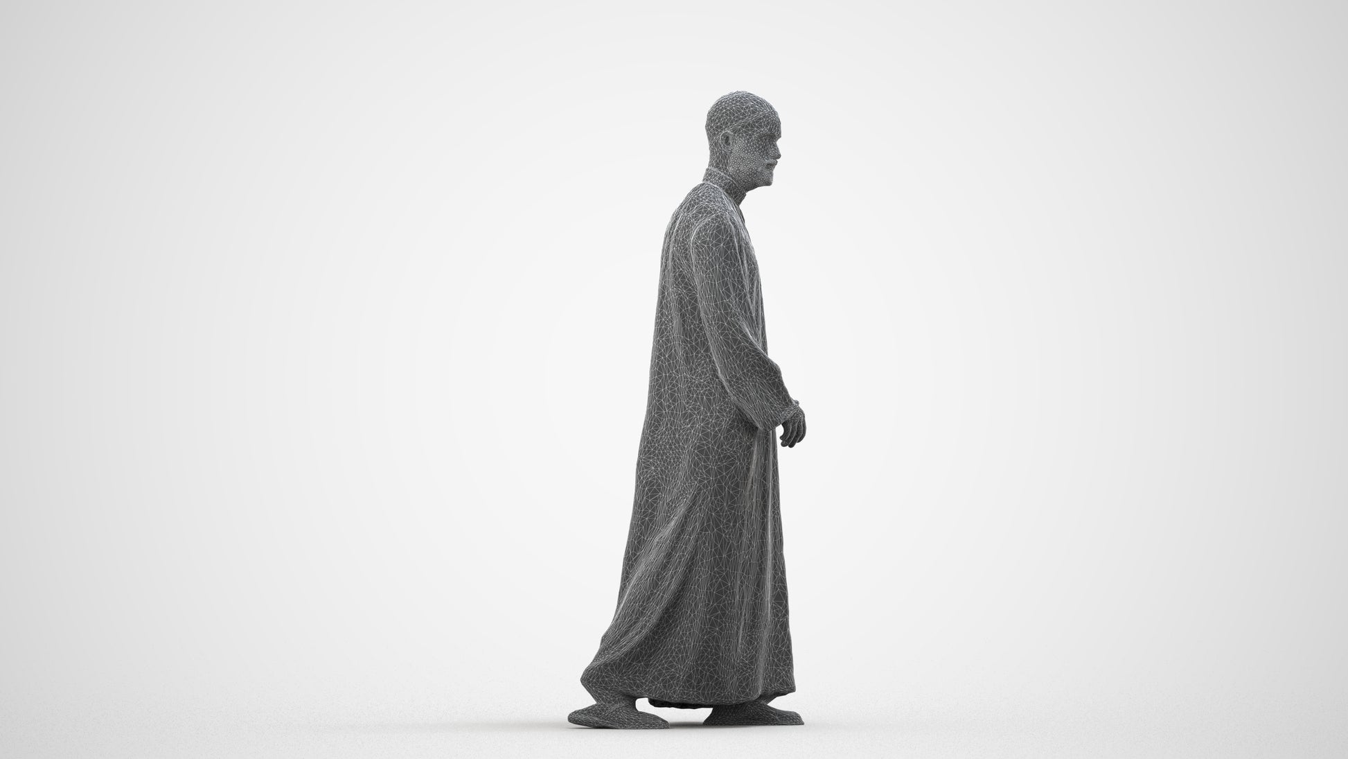 3D people model man walking, scanned human for 3ds Max rendering, wireframe side view