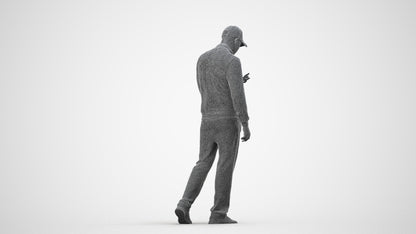 3D human model man sport walking, photogrammetry scanned person for archviz, wireframe side view