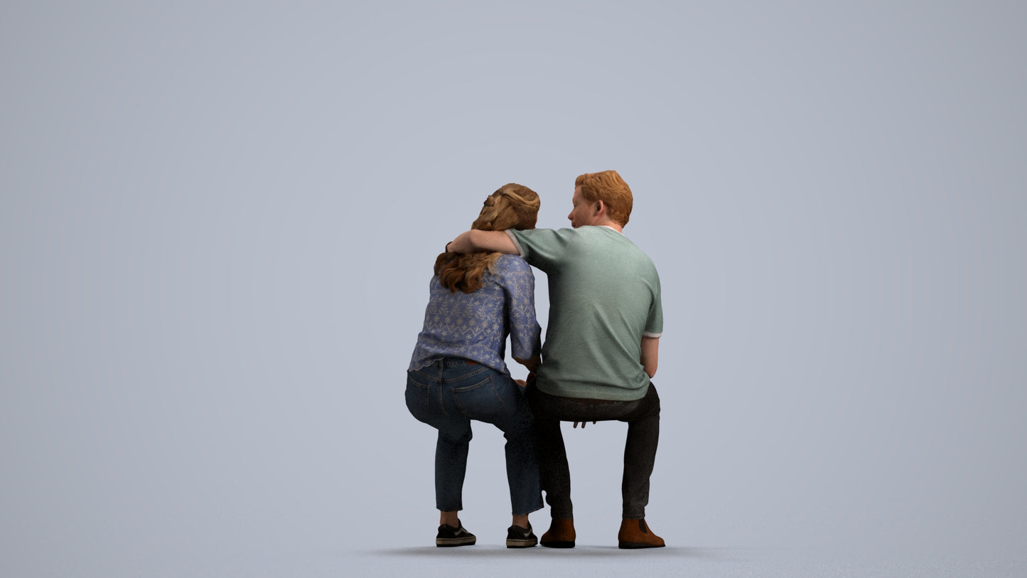 photogrammetry 3D woman casual couple, realistic human model archviz FBX, front view render