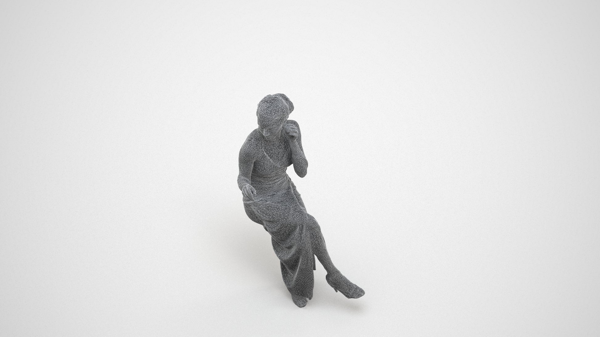 3D human model woman formal formalaffairs, photogrammetry scanned person for archviz, wireframe three-quarter view