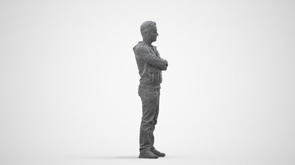 realistic 3D man casual standing, scanned archviz people for Blender and 3ds Max, wireframe side view