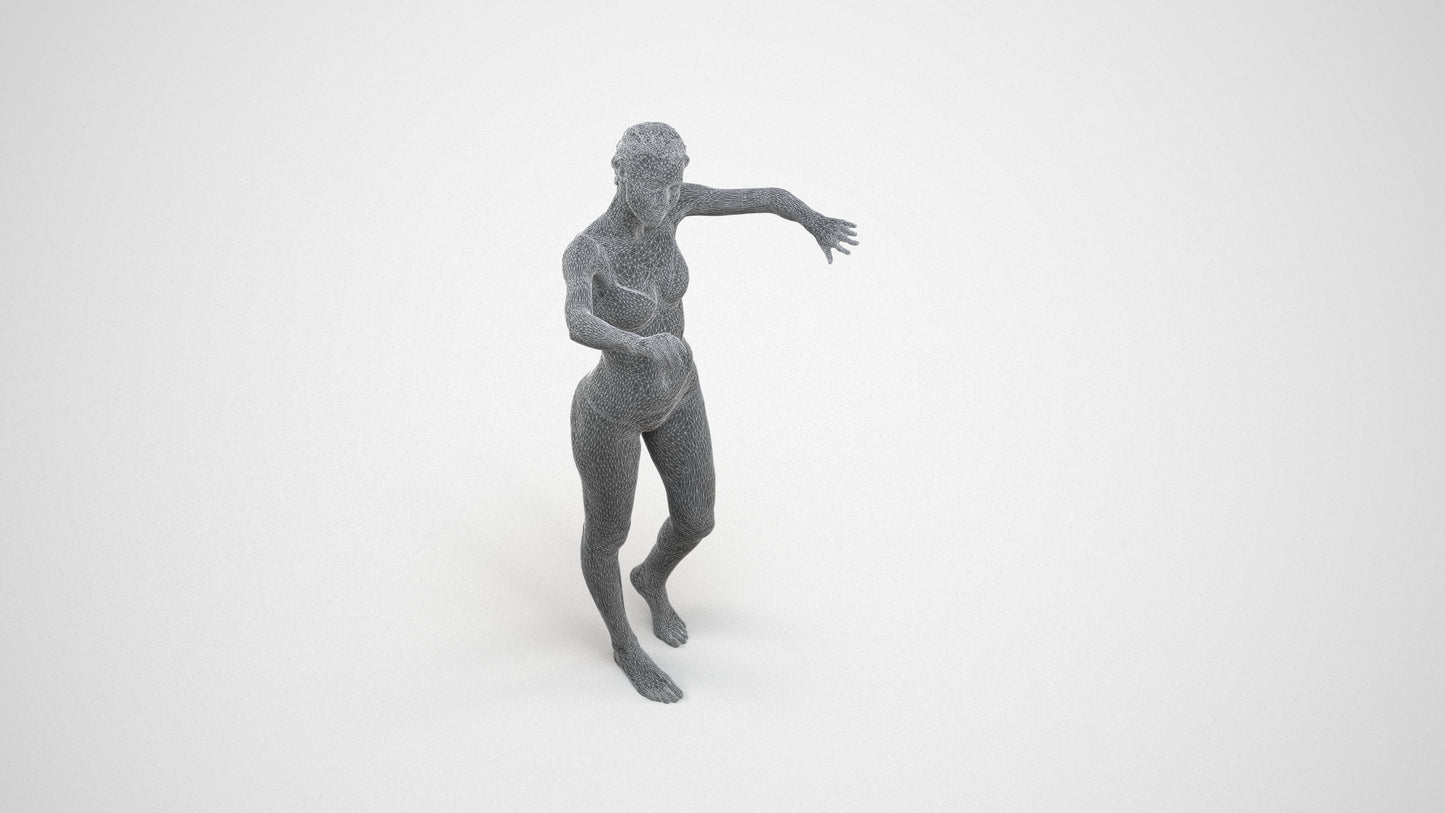 photogrammetry 3D woman bathroom, realistic human model archviz FBX, wireframe three-quarter view