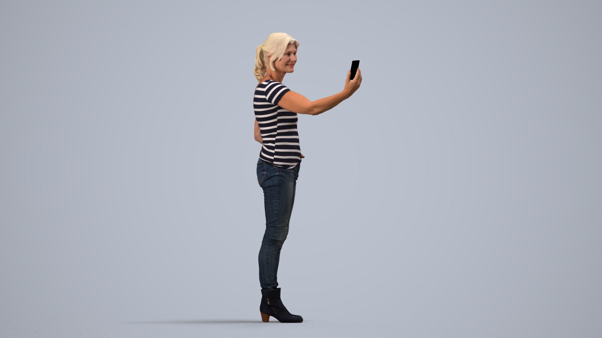 photogrammetry 3D senior woman casual standing, realistic human model archviz FBX, side view render