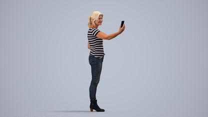 photogrammetry 3D senior woman casual standing, realistic human model archviz FBX, side view render