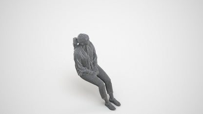 realistic 3D people woman casual sitting, render-ready for V-Ray and Corona, FBX OBJ, wireframe three-quarter view