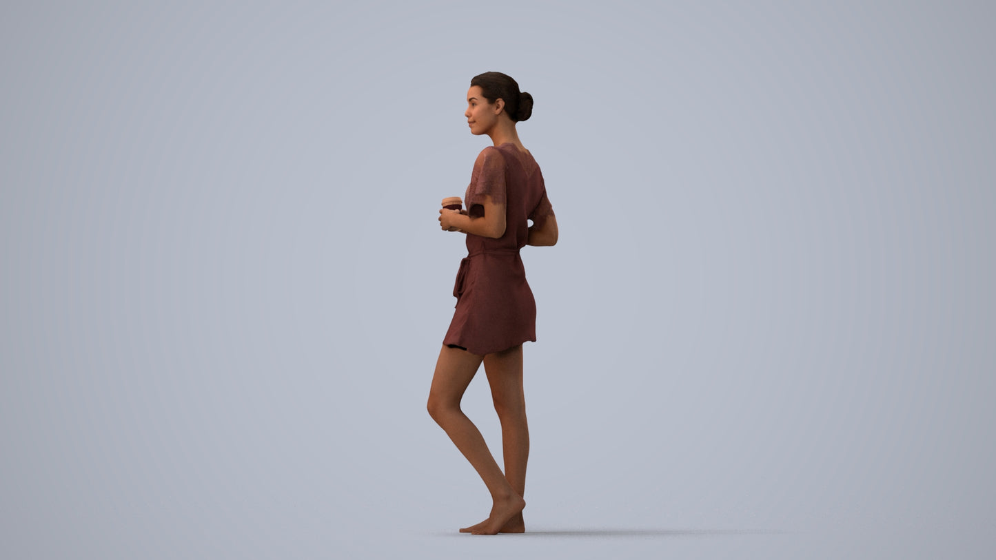 3D people model woman bathroom, scanned human for 3ds Max rendering, three-quarter view render