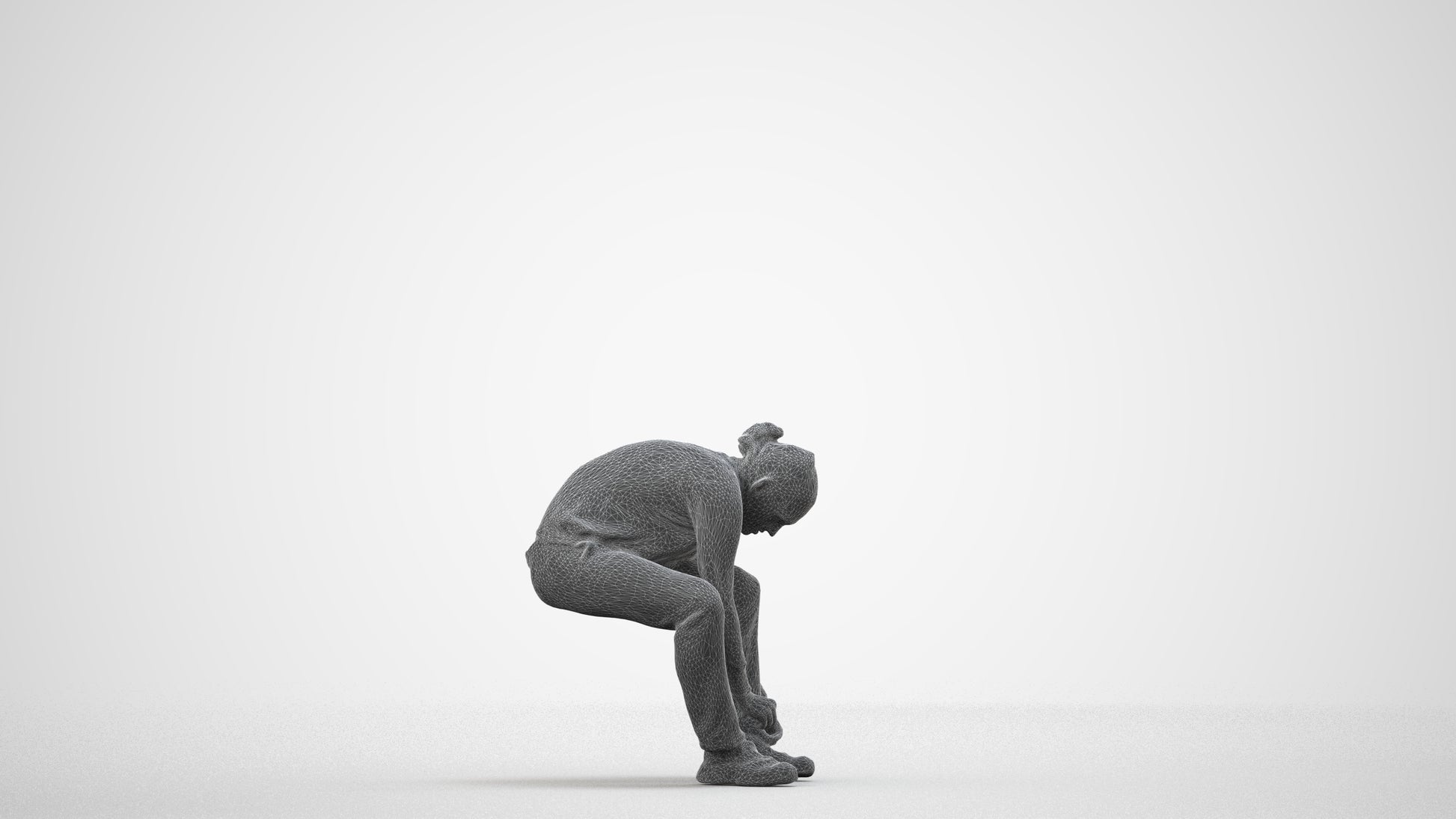 3D scanned man sitting casual, photorealistic archviz people for Enscape and SketchUp, wireframe side view