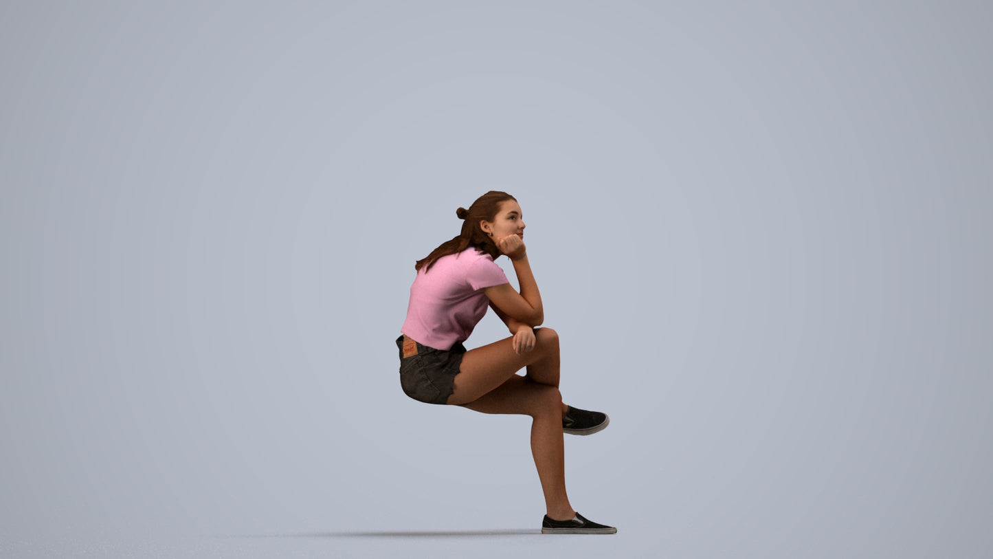 realistic 3D human girl casual kids, archviz people FBX OBJ for Blender, side view render
