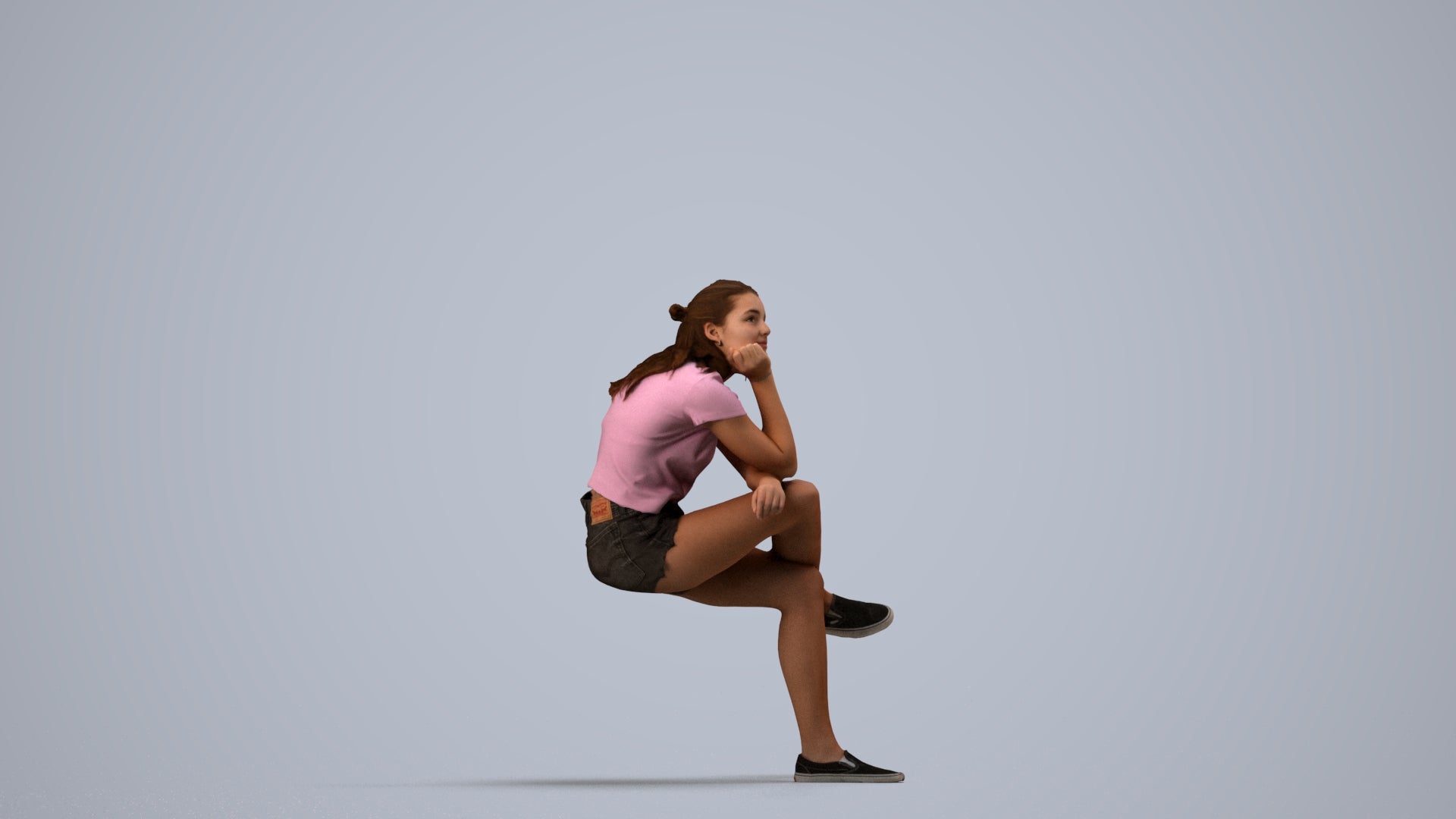realistic 3D human girl casual kids, archviz people FBX OBJ for Blender, side view render
