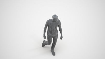 3D human model man casual walking, photogrammetry scanned person for archviz, wireframe three-quarter view