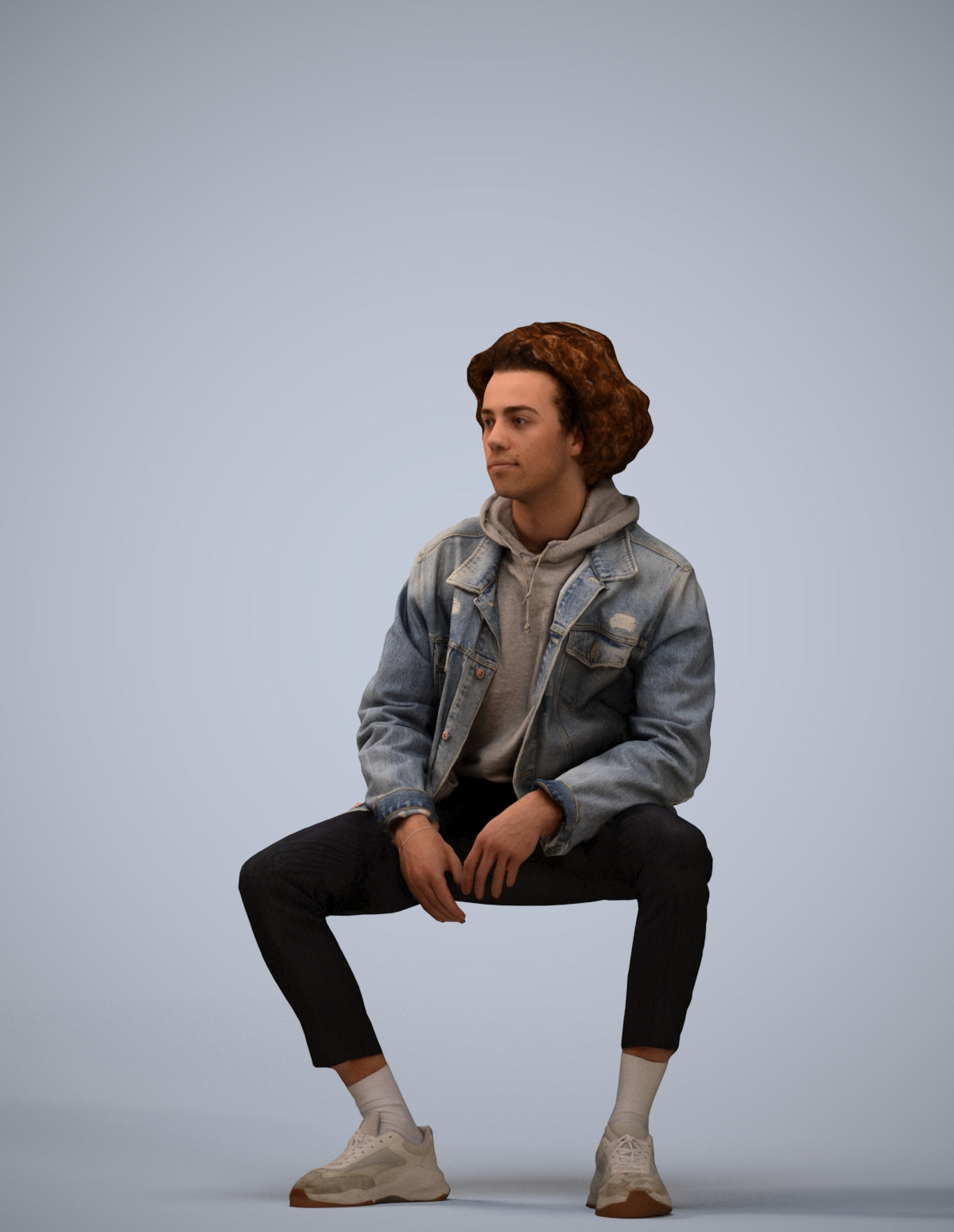 realistic 3D man casual sitting, scanned archviz people for Blender and 3ds Max